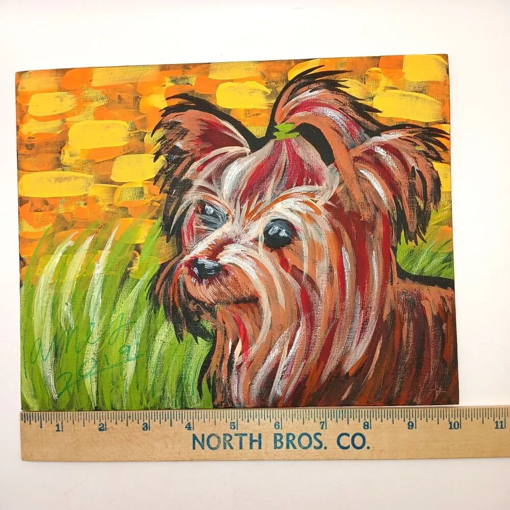 Original Painting of A Yorkie Yorkshire Terrier Signed Impressionist Art 8x10 in